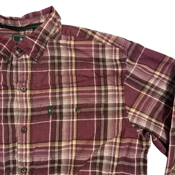G.H. Bass & Co. Mens Large‎ Burgundy Plaid Button Up Long Sleeve Casual Shirt - Picture 4 of 8